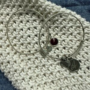 Alex and Ani Lot Silver Charm Bangles with Red Accent